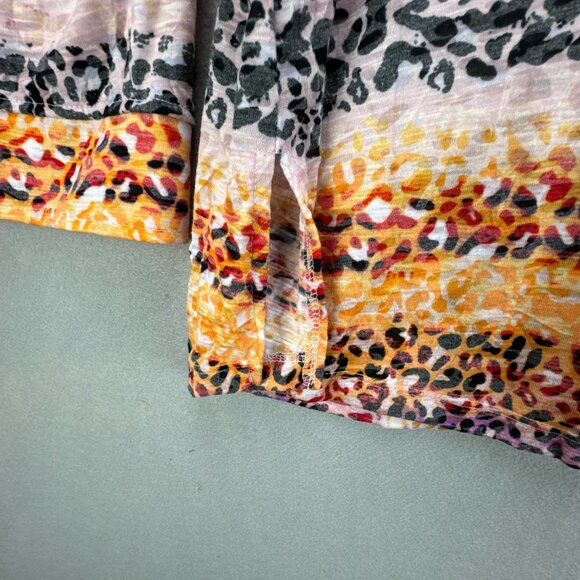 Ali Miles Top Womens Medium Animal Print Tunic Button Up Burnout Artsy Knit - Picture 7 of 16